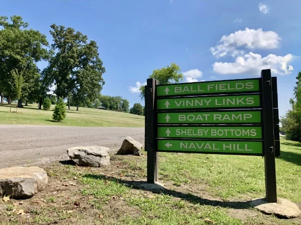 Shelby Park sign with recreation options