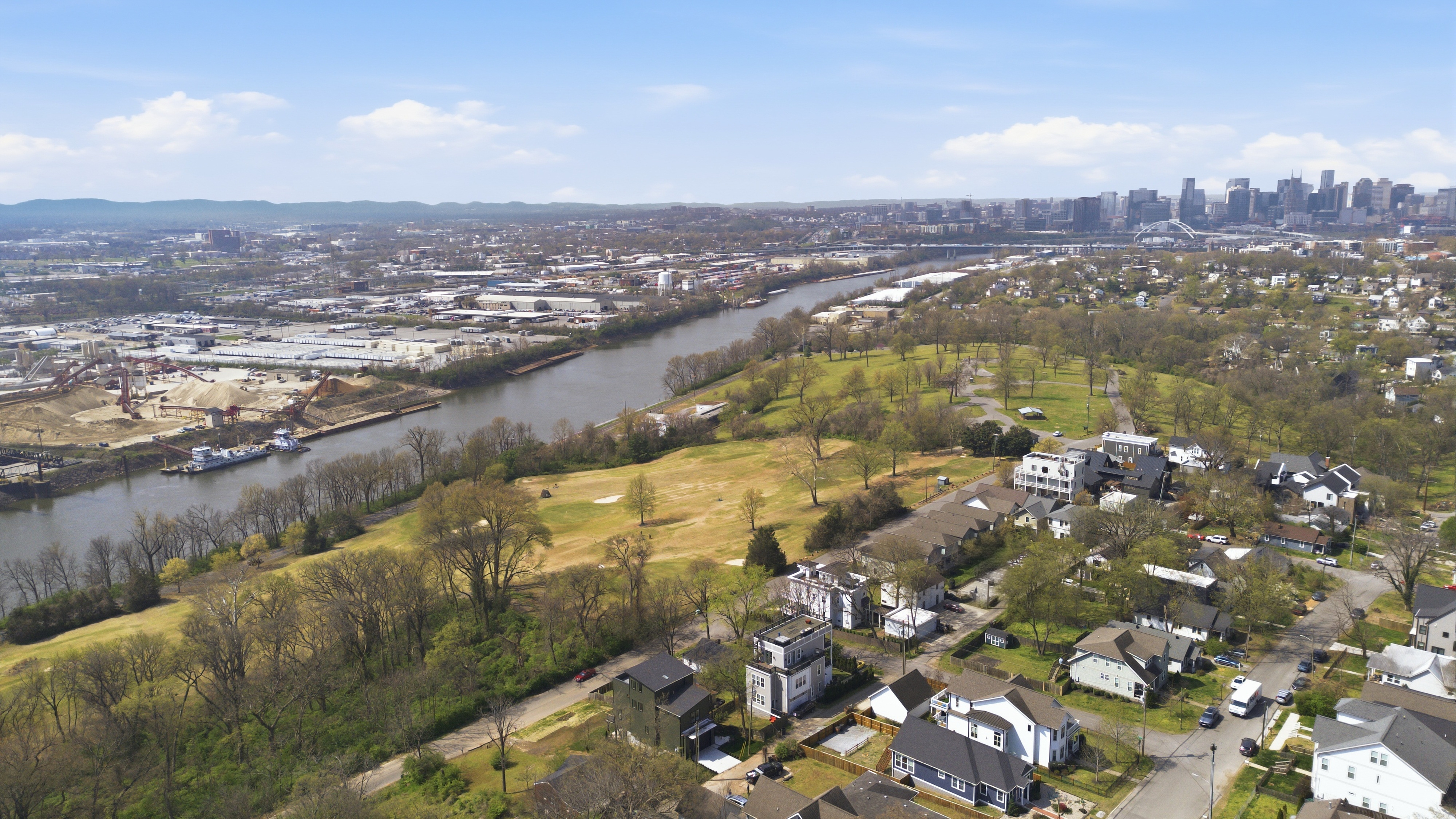 Aerial view of the Cumberland River and East Nashville